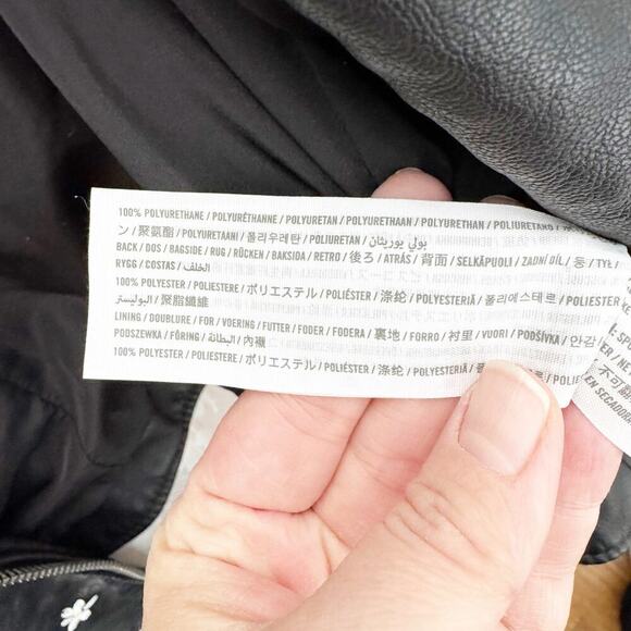 Abercrombie & Fitch Faux Leather Daisy Painted Black Moto Jacket Floral Unique - Picture 12 of 14